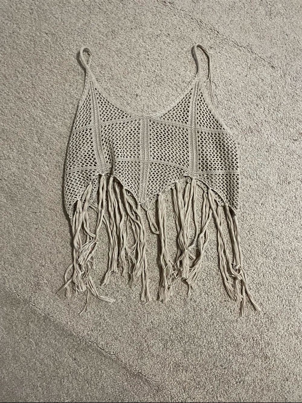 Crochet Fringe Crop Top in Light Beige size Small